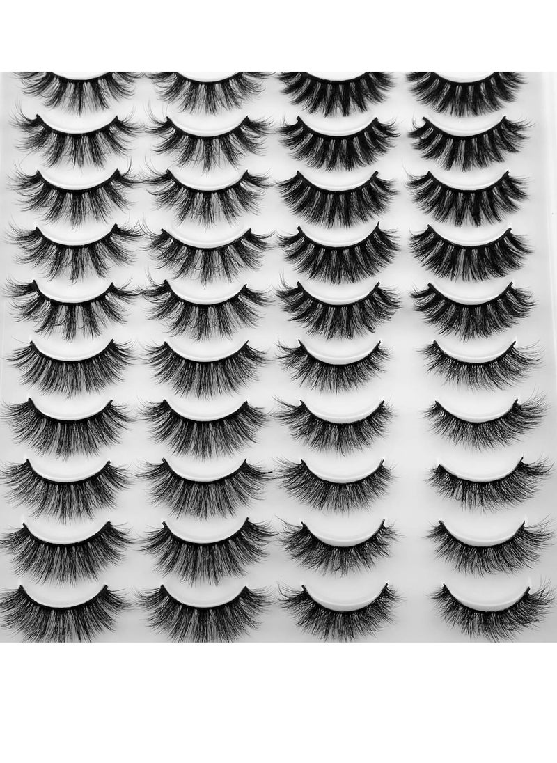 JIMIRE 20 Pairs False Eyelashes 4 Styles Mink Eyelashes Fluffy Pack 3D Volume Faux Mink Cat Eye Lashes Pack