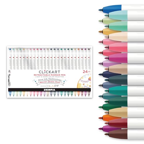 Zebra Pen CLiCKART Retractable Felt Tip Pen Assorted Ink Colors 06mm Fine Point Moisture Absorbing to Prevent Drying Out No Bleed Ideal for Journaling Drawing and Writing 24Pack 69824 - Image 1
