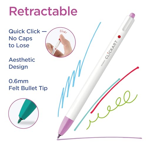 Zebra Pen CLiCKART Retractable Felt Tip Pen Assorted Ink Colors 06mm Fine Point Moisture Absorbing to Prevent Drying Out No Bleed Ideal for Journaling Drawing and Writing 24Pack 69824 - Image 3