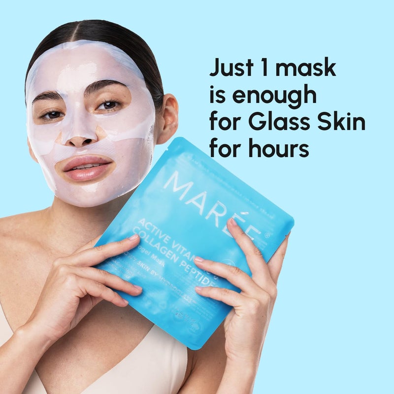 MAREE Hydrogel Collagen Facial Mask with Hyaluronic Acid â€” Hydrating Face Masks Skincare â€” Niacinamide, Amino Acids & Red Algae Extract â€” Facial Masks For Women â€” Mascarillas Para La Cara â€” 4 Count - Image 3