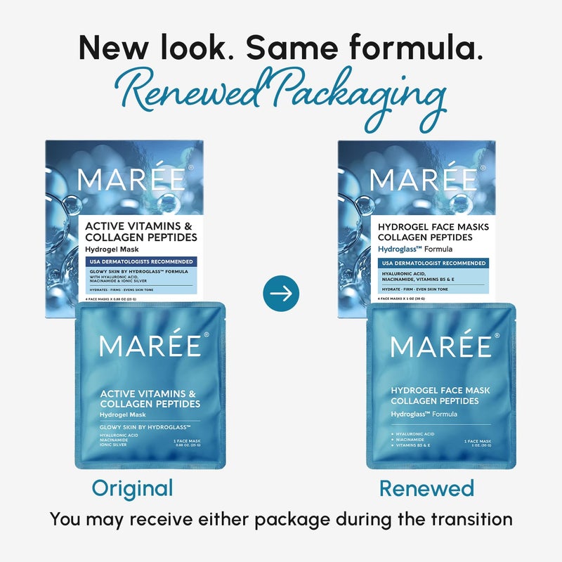 MAREE Hydrogel Collagen Facial Mask with Hyaluronic Acid â€” Hydrating Face Masks Skincare â€” Niacinamide, Amino Acids & Red Algae Extract â€” Facial Masks For Women â€” Mascarillas Para La Cara â€” 4 Count - Image 2