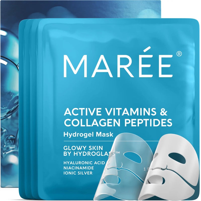 MAREE Hydrogel Collagen Facial Mask with Hyaluronic Acid â€” Hydrating Face Masks Skincare â€” Niacinamide, Amino Acids & Red Algae Extract â€” Facial Masks For Women â€” Mascarillas Para La Cara â€” 4 Count - Image 1