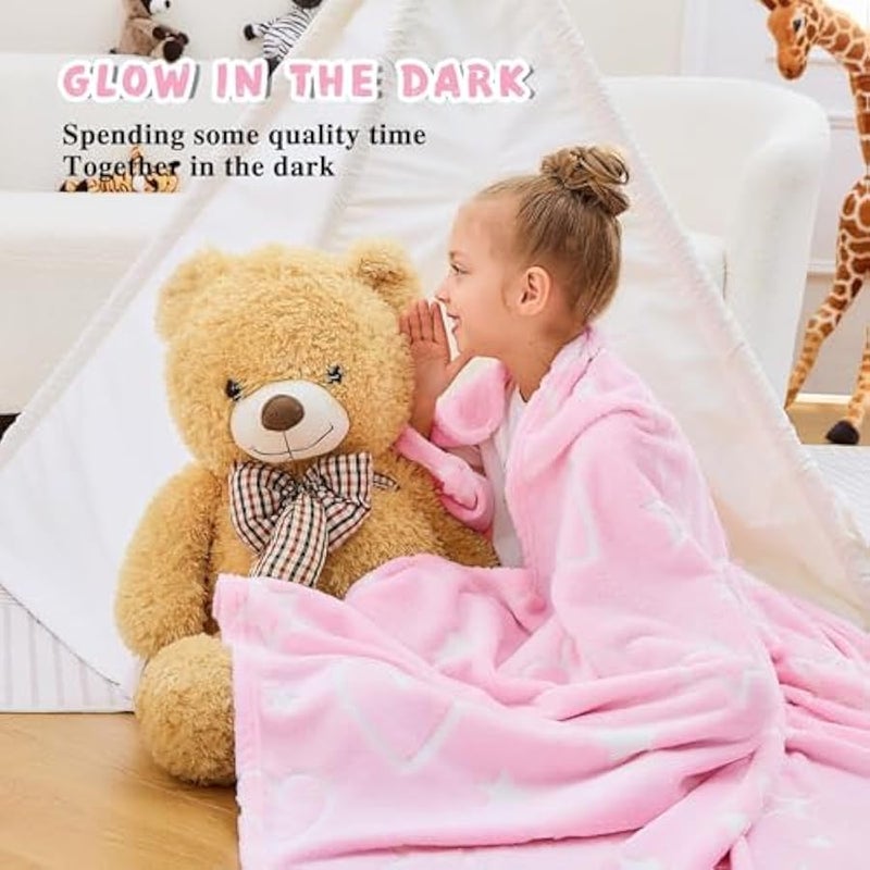 Loquat Glow in The Dark Blanket, 50 x 60 Throw Blankets Super Cozy Plush Soft Fleece Blanket for Girls Boys Birthday Gifts, Plush Star Pattern Bedroom, for Kids (Pink, Heart) - Image 5