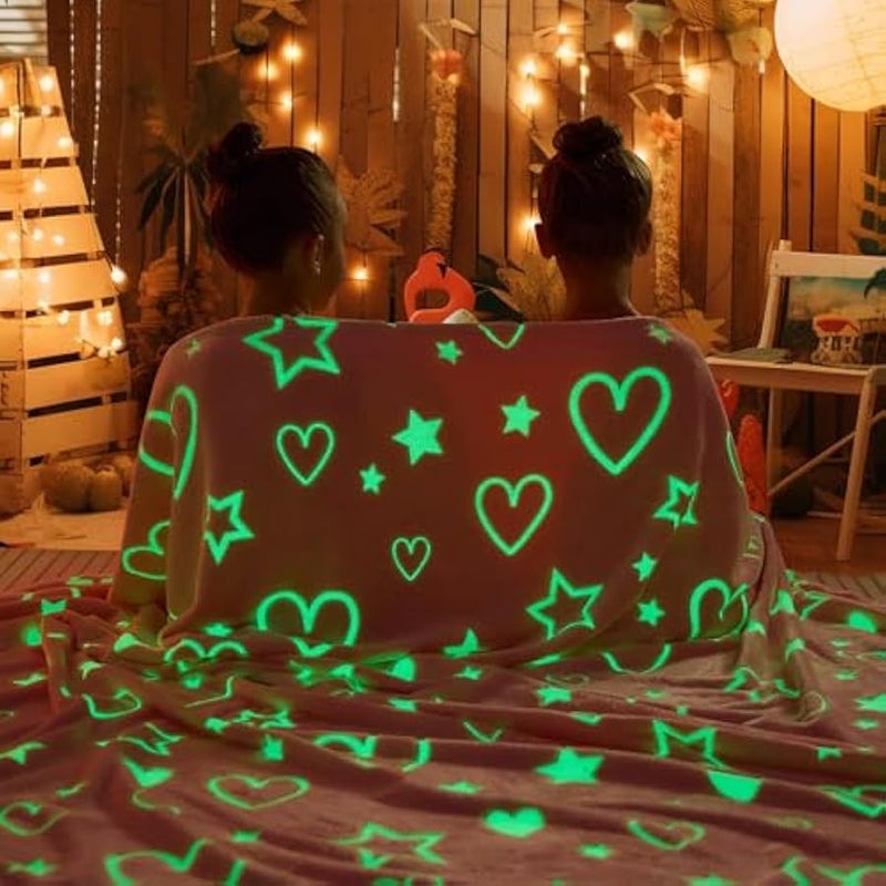 Loquat Glow in The Dark Blanket, 50 x 60 Throw Blankets Super Cozy Plush Soft Fleece Blanket for Girls Boys Birthday Gifts, Plush Star Pattern Bedroom, for Kids (Pink, Heart) - Image 3