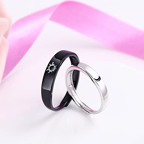 Beydodo خواتم بيودودو المتطابقة للأزواج، خواتم زفاف سوداء فضية أحبك مع نمط الشمس والقمر - Image 2