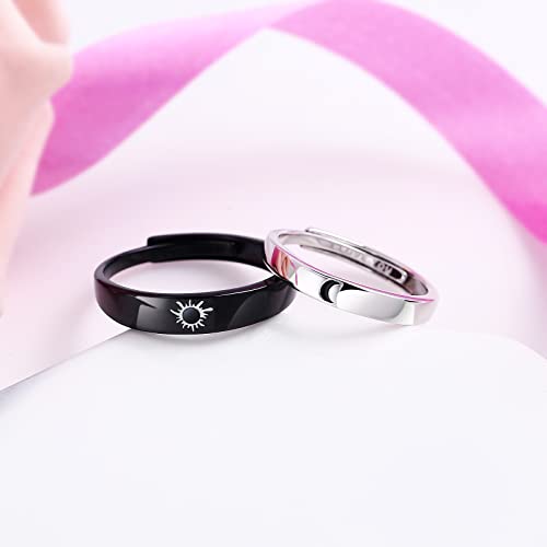 Beydodo خواتم بيودودو المتطابقة للأزواج، خواتم زفاف سوداء فضية أحبك مع نمط الشمس والقمر - Image 3