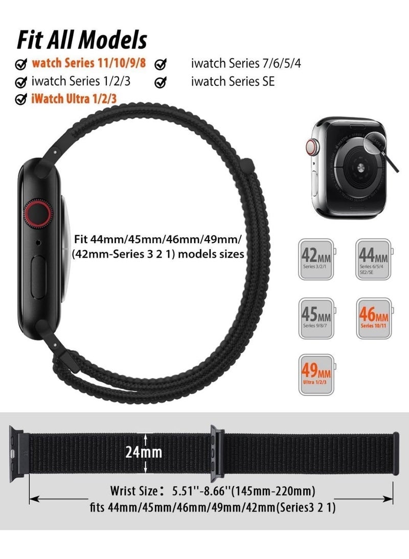 Neyecam Soft Woven Nylon Band for Apple Watch 49mm 45mm 44mm 42mm | Adjustable Strap for iWatch Ultra 2/1, Series 9/8/7/SE, Gifts for Men Women - Image 3