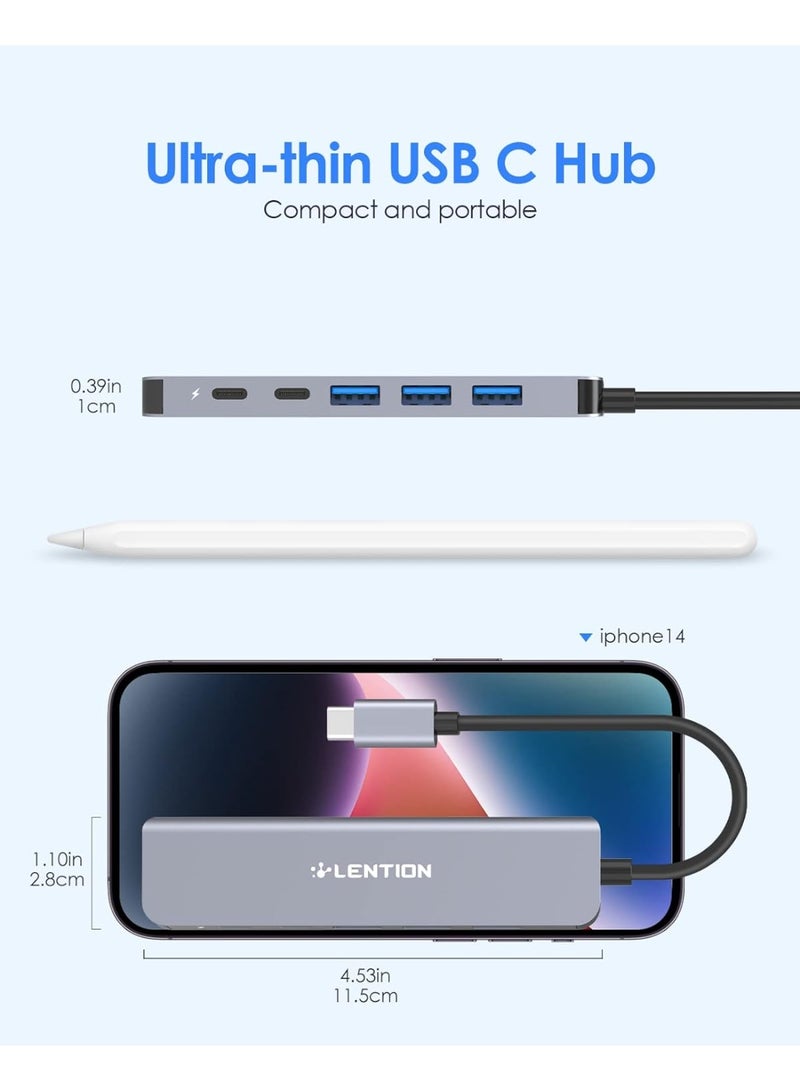 LENTION USB C Hub, 6 in 1 USB C to USB Adapter, USB C Multiport Dongle with 4K HDMI, USB C Data Port, 3 USB 3.0, 100W PD Compatible New MacBook Pro/Mac Air, iPad, More Type C Devices (Space Grey) - Image 2