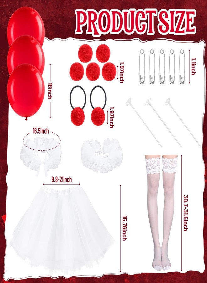 Croloose 21 Pcs Halloween Clown Costume Accessories Set for Women Creepy Costume Include White Tutu Skirt Ruffled Fake Collar Red Color Balloon Clown Collar Movie Outfit for Halloween Cosplay Supplies - Image 2