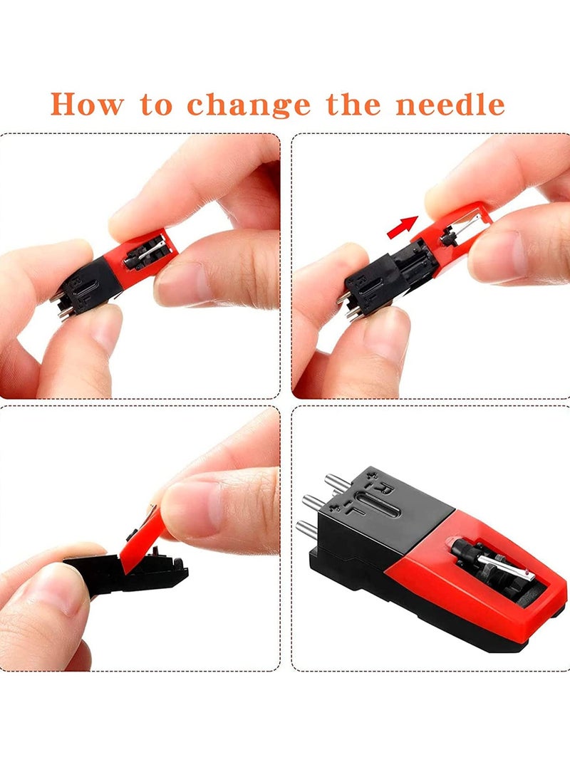 كاست ويف إبرة مشغل الأسطوانات، خرطوشة مشغل أسطوانات واحدة مع 4 قطع ماسية، خرطوشة مشغل أسطوانات مطورة مع قلم بديل لأسطوانات LP القديمة والفونوغراف - Image 4