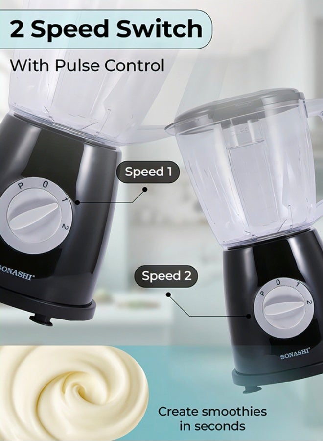 SONASHI Single Blender 1.8L 600W, 2 Speed Control with Pulse Function, 4 Stainless Steel Blades, Powerful Motor, Overheat Protection System, Kitchen Smoothie Grinder Blender SB-211 Black 600 W SB-211 Black - Image 4