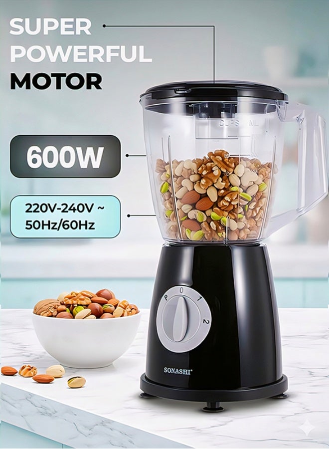 SONASHI Single Blender 1.8L 600W, 2 Speed Control with Pulse Function, 4 Stainless Steel Blades, Powerful Motor, Overheat Protection System, Kitchen Smoothie Grinder Blender SB-211 Black 600 W SB-211 Black - Image 5