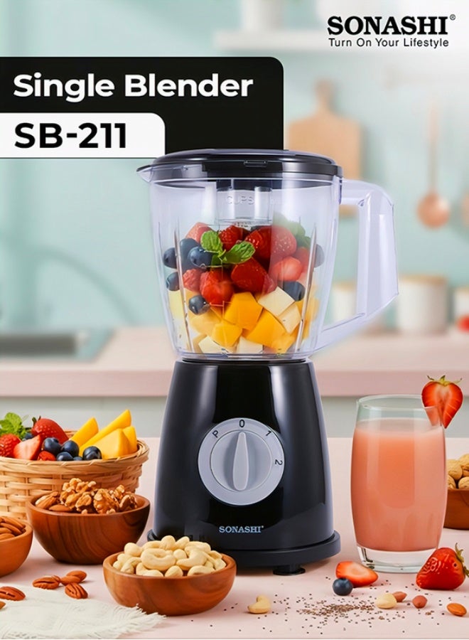 SONASHI Single Blender 1.8L 600W, 2 Speed Control with Pulse Function, 4 Stainless Steel Blades, Powerful Motor, Overheat Protection System, Kitchen Smoothie Grinder Blender SB-211 Black 600 W SB-211 Black - Image 1