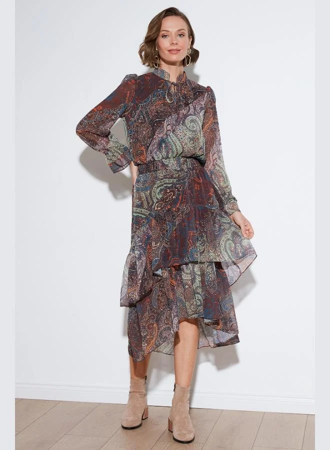 Lela Lela Regular Fit Halter Neck Ruffled Chiffon Midi Dress Women's Dress 611EL1450