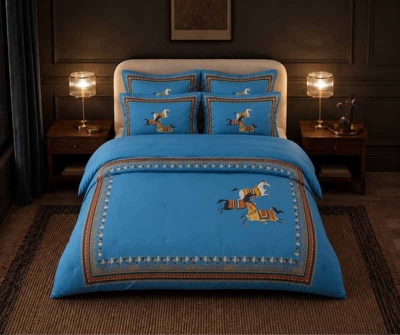 HOMETOPIA King Size 6 Piece Bedding Set Designer Hand Drawn Print Comforter Set Cooling Breathable Soft Stretch Fabric Luxury Duvet Set for AC Room - Image 1
