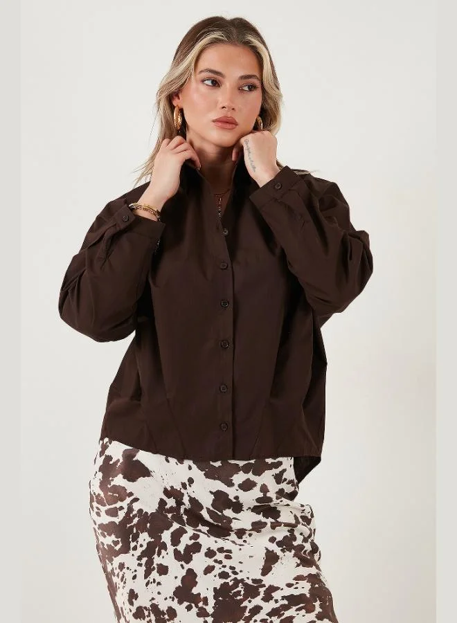 Lela Lela Cotton Oversize Short Front Long Back Classic Collar Shirt Women's SHIRT 6834985