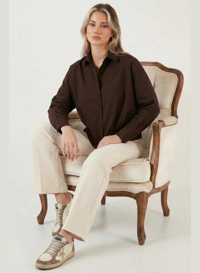 Lela Lela Cotton Oversize Short Front Long Back Classic Collar Shirt Women's SHIRT 6834985