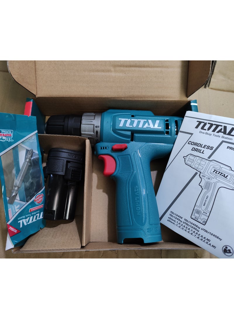 TOTAL Drill driver, charging 12 volts, 1 battery, disassembling, connecting and drilling, works by a Type-C mobile charger - Image 3