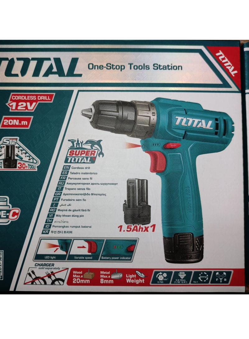 TOTAL Drill driver, charging 12 volts, 1 battery, disassembling, connecting and drilling, works by a Type-C mobile charger - Image 2