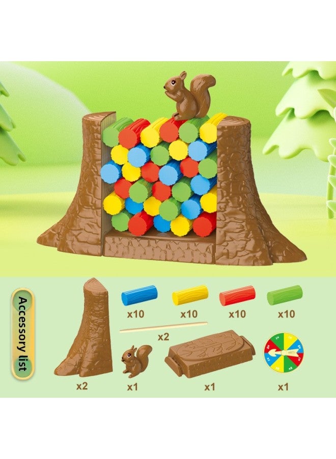 Children's Desktop Game Chess Squirrel Push Stake Parent-child Interactive Toys Kindergarten Gift Stall Wholesale-Color:Squirrel Pushing Wooden Pile [english Color Box] Equipped With Punishment Plate - Image 1