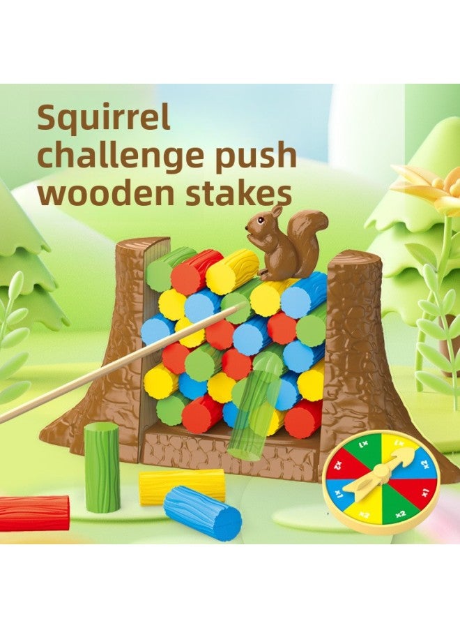 Children's Desktop Game Chess Squirrel Push Stake Parent-child Interactive Toys Kindergarten Gift Stall Wholesale-Color:Squirrel Pushing Wooden Pile [english Color Box] Equipped With Punishment Plate - Image 2