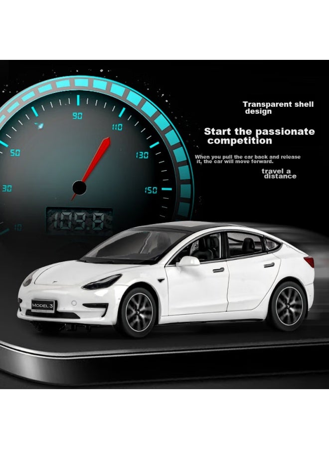 Black Mamba Tesla 1：24 Scale White Car Model Toy For Boys And Girls, Alloy Car Model Collectible Display Piece Gift - Image 3
