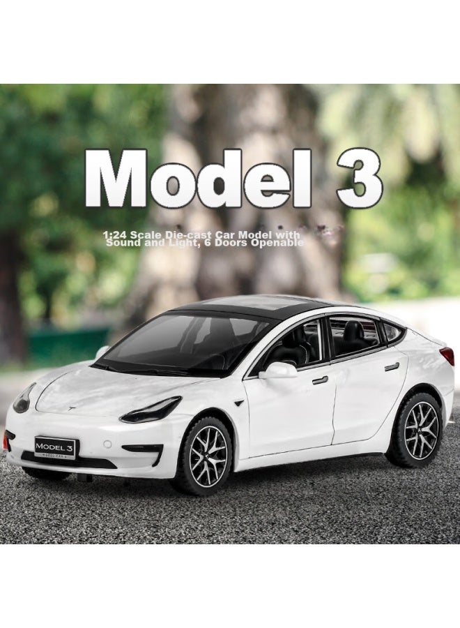Black Mamba Tesla 1：24 Scale White Car Model Toy For Boys And Girls, Alloy Car Model Collectible Display Piece Gift - Image 1