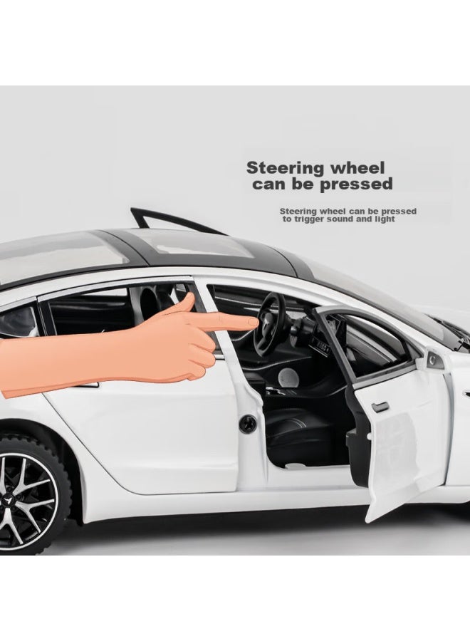 Black Mamba Tesla 1：24 Scale White Car Model Toy For Boys And Girls, Alloy Car Model Collectible Display Piece Gift - Image 5