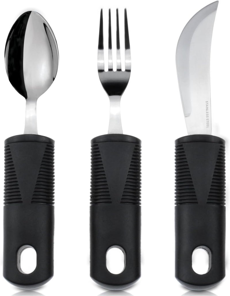 VIVE Adaptive Utensil Set - Arthritis Aid Silverware for Parkinsons, Hand Tremors - Easy Grip for Shaking and Trembling Hands - Heavy Stainless Steel Spoon (Regular) - Image 1