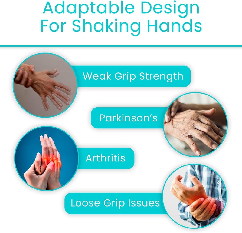 VIVE Adaptive Utensil Set - Arthritis Aid Silverware for Parkinsons, Hand Tremors - Easy Grip for Shaking and Trembling Hands - Heavy Stainless Steel Spoon (Regular) - Image 3