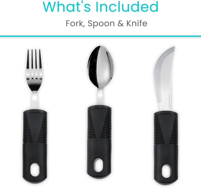 VIVE Adaptive Utensil Set - Arthritis Aid Silverware for Parkinsons, Hand Tremors - Easy Grip for Shaking and Trembling Hands - Heavy Stainless Steel Spoon (Regular) - Image 4