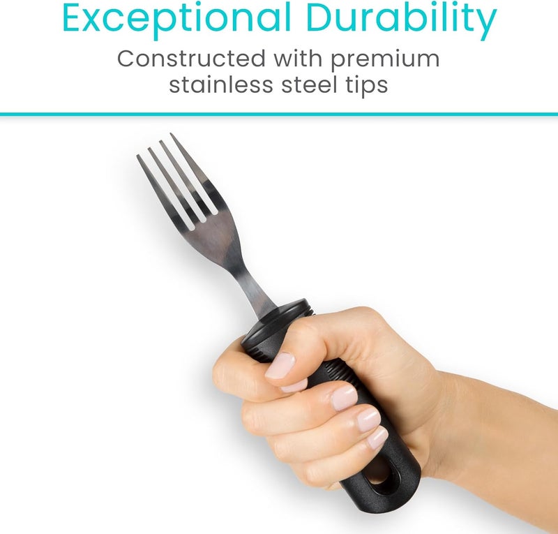 VIVE Adaptive Utensil Set - Arthritis Aid Silverware for Parkinsons, Hand Tremors - Easy Grip for Shaking and Trembling Hands - Heavy Stainless Steel Spoon (Regular) - Image 5
