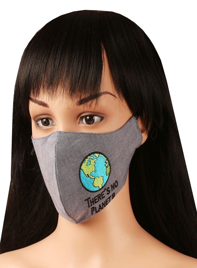 Touchstone Kids Save the Earth environmental embroidered 3 layer anti-pollution smog cold cough protective cotton face masks reusable washable adjustable for children. (Pack of 3). Grey Black Blue - Image 5