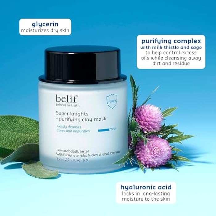 belif Super Knights Purifying Clay Mask, Hyaluronic Acid & Glycerin, Hydrating Wash Off Clay Face Mask, Pore Cleansing & Care, Targets Dryness, Oiliness & Uneven Texture, Korean Skin Care - Image 5