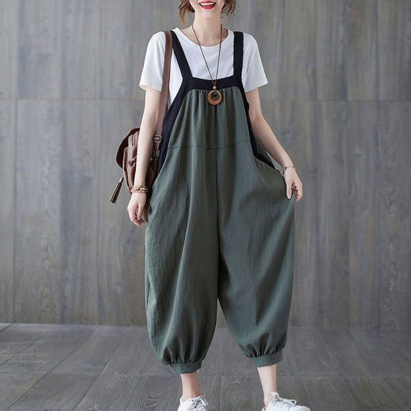 Plus Size Womens Summer 2025 New Thin Overalls Slimming Cover-Up for Pear-Shaped Body Women Jumpsuit Army green overalls + white t-shirt