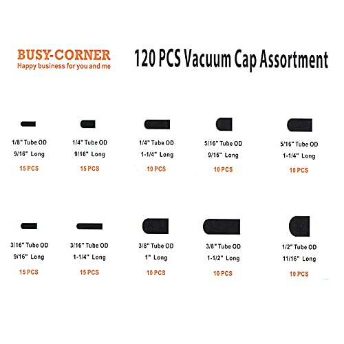 BUSY-CORNER 120 Pieces Rubber Vacuum Cap Assortment 10 Sizes Tube OD from 1/8" to 1/2" Sizes Automotive Carb Line Hose Caps Kit for Carburetor Manifold - Image 2
