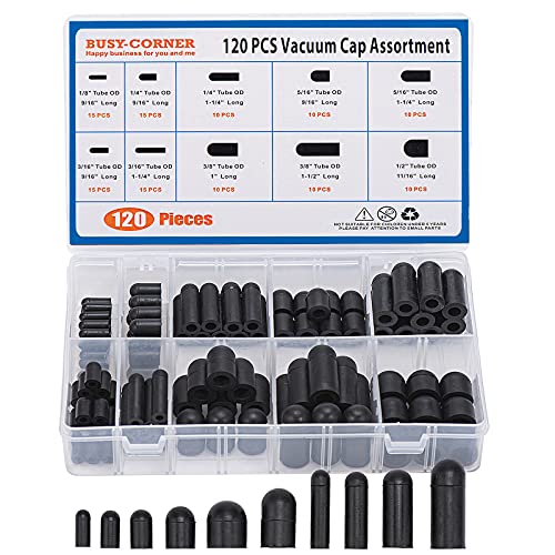 BUSY-CORNER 120 Pieces Rubber Vacuum Cap Assortment 10 Sizes Tube OD from 1/8" to 1/2" Sizes Automotive Carb Line Hose Caps Kit for Carburetor Manifold - Image 1