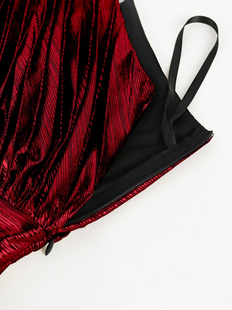 AOMEI Women's Wine Luxury Metallic One Shoulder Sleeveless Elegant Pleated Long Dress (XXXL,3X-Large) - Image 5