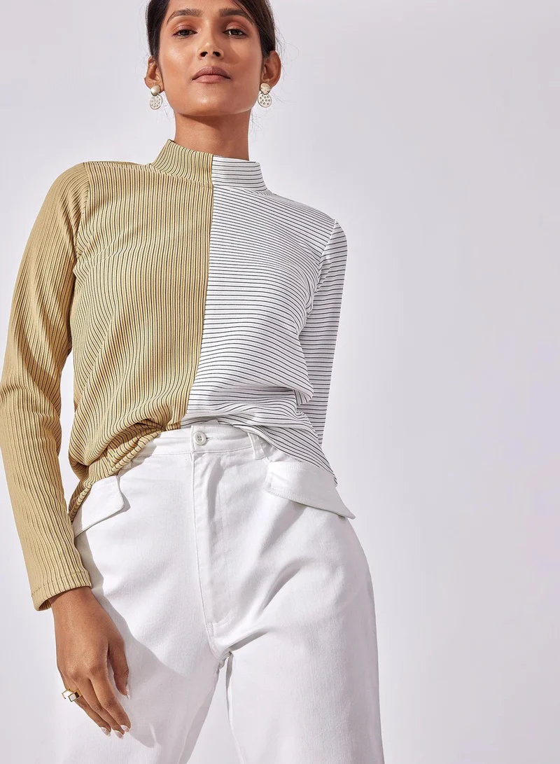 ذا ليبل لايف بلوزة بياقة عالية وألوان متضاربة