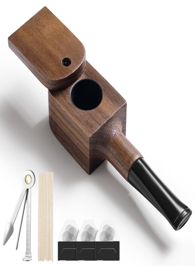 Sivaopa Tobacco Pipe Set - Walnut Wood Square Design Compact Size Classic Style with Cleaning Tool Kit and Screen Inserts for Adult Tobacco Users Desk Daily Use and Gifting - Image 1