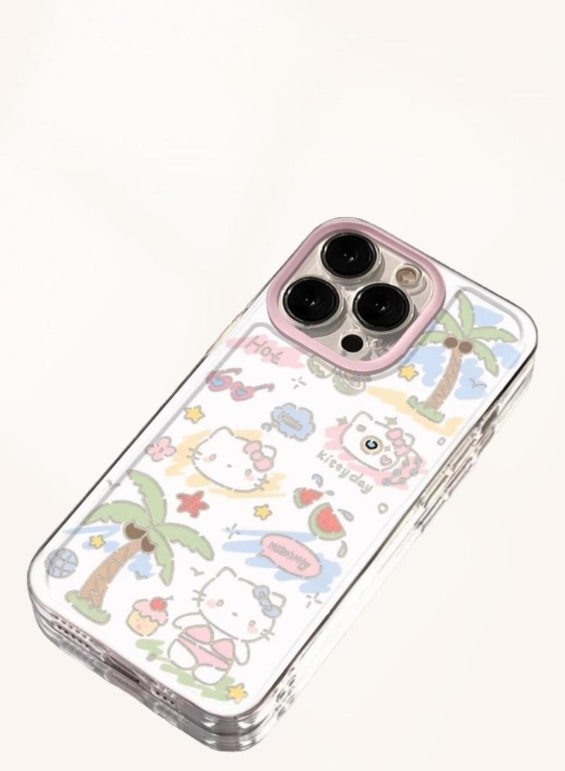 Clear Case for iPhone 16 Pro – Palm Tree & Swimsuit Kitty Design | Transparent Protective Cover - Image 4