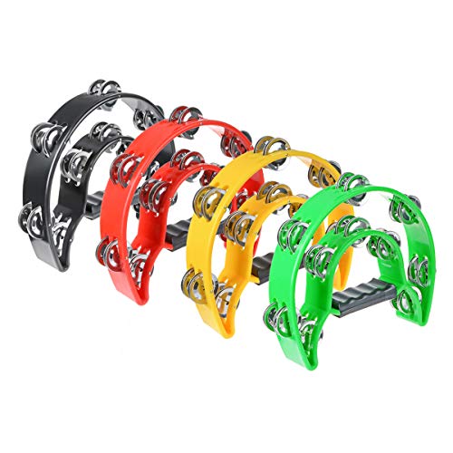 TENINYU Half Moon Musical Tambourine Double Row Metal Jingles Hand Held Percussion Drum Multicolor for KTV Party with Ergonomic Handle Grip (Black) - Image 5