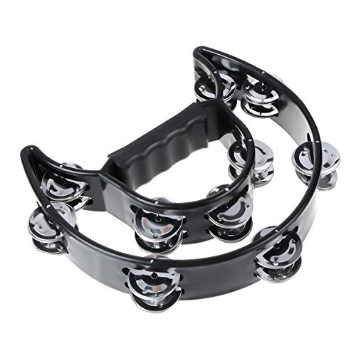 TENINYU Half Moon Musical Tambourine Double Row Metal Jingles Hand Held Percussion Drum Multicolor for KTV Party with Ergonomic Handle Grip (Black) - Image 3