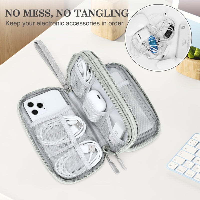 FYY Travel Cable Organizer Bag Pouch Electronic Accessories Carry Case Portable Waterproof Double Layers All-in-One Storage for Cord, Charger, Phone, Earphone Grey - Image 5