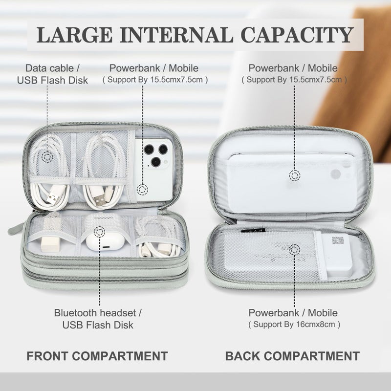 FYY Travel Cable Organizer Bag Pouch Electronic Accessories Carry Case Portable Waterproof Double Layers All-in-One Storage for Cord, Charger, Phone, Earphone Grey - Image 3