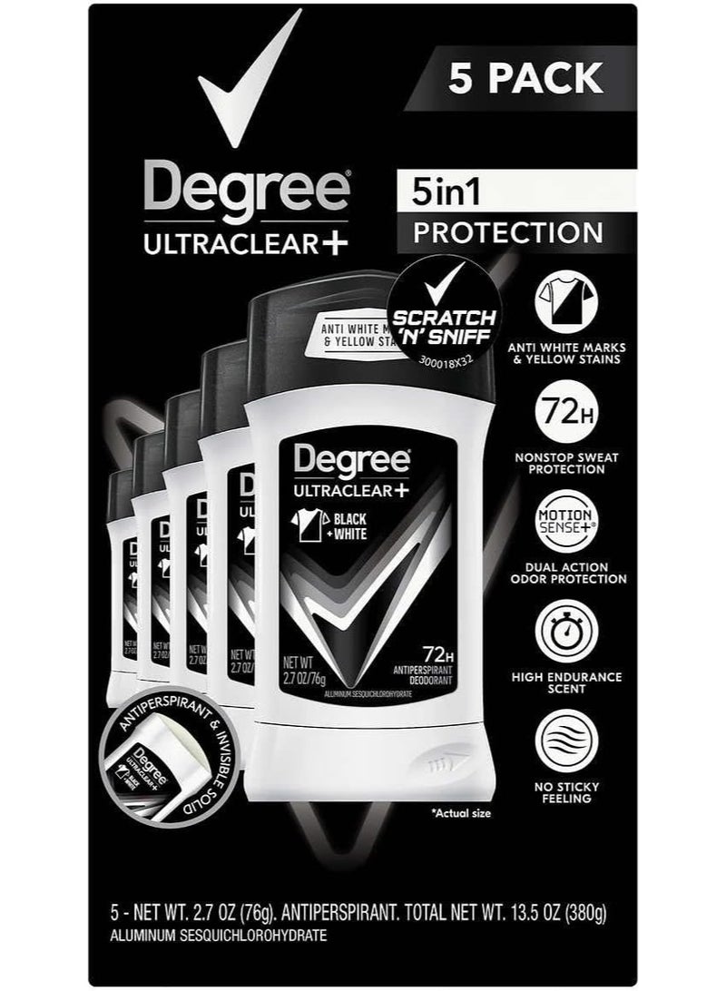 مزيل العرق مضاد للتعرق أسود + أبيض من ديجري ألترا كلير، 2.7 أونصة (عبوة من 5 قطع)
