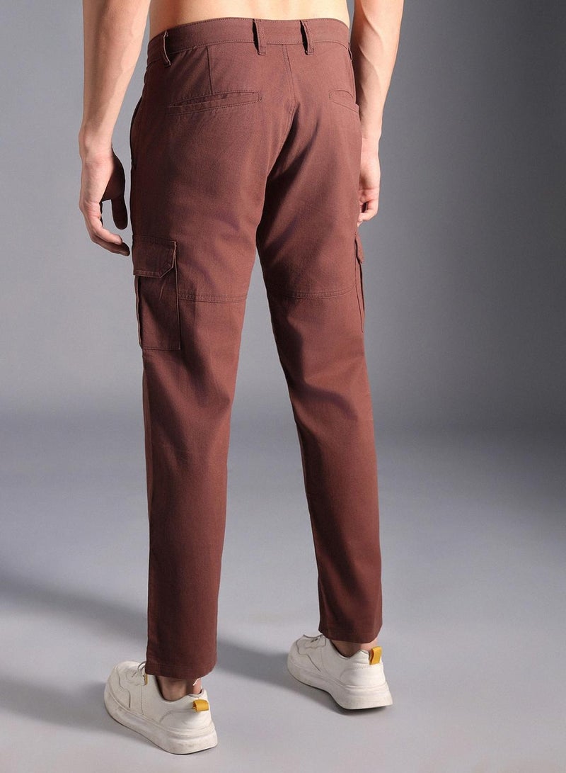 HIGH STAR Men's Brown Mid-Rise Cotton Cargo Trousers  - Image 3
