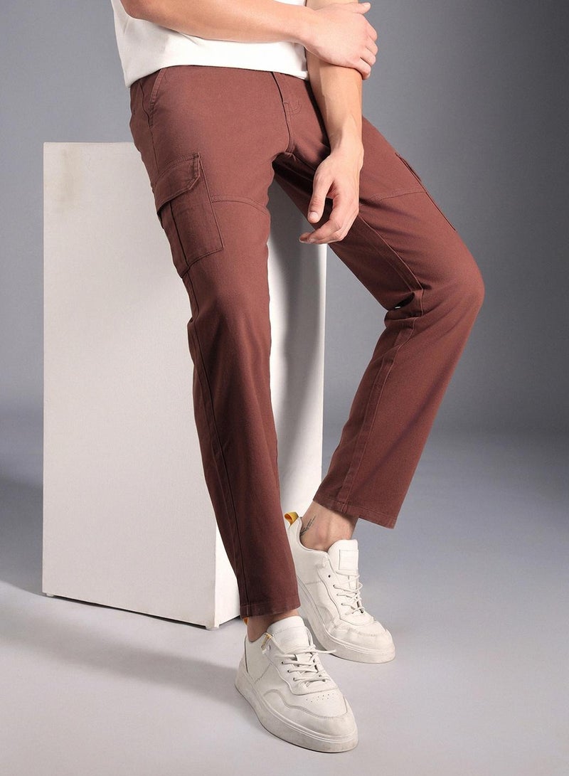 HIGH STAR Men's Brown Mid-Rise Cotton Cargo Trousers  - Image 5
