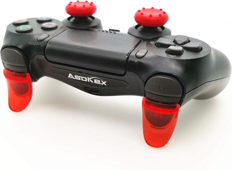 Asokex L2 R2 Ps4 Trigger Extenders (2 Pairs L2 R2 Triggers, 4pcs Joystick Cap, 2 Pairs LED Light Bar Decal) for Ps4 Controller(red) - Image 4
