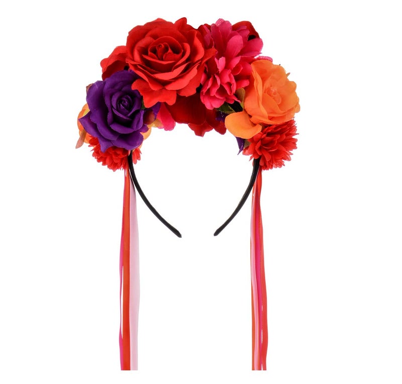 Floral Fall Women Day of the Dead Flower Crown Festival Headband Rose Mexican Floral Headpiece HC23 Red Purple
